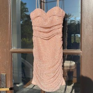 Lulus Flirty Vibes Mauve Pink Sparkly Ruched Bodycon Mini Dress